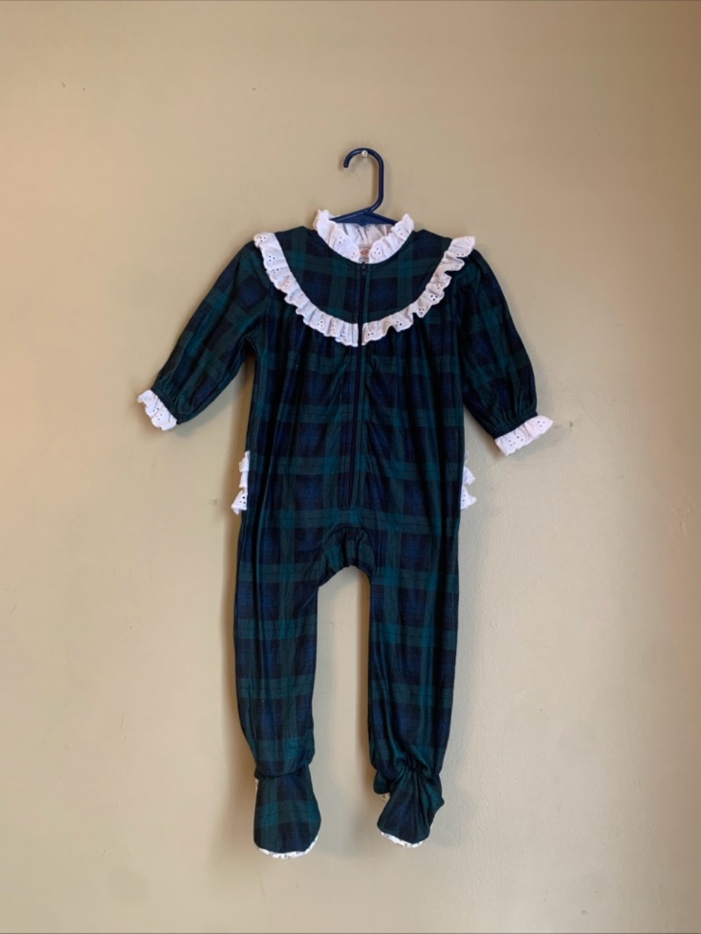 Lanz of Salzburg Green Plaid One Piece Footed Pajamas Size 9-12 Baby Traditional